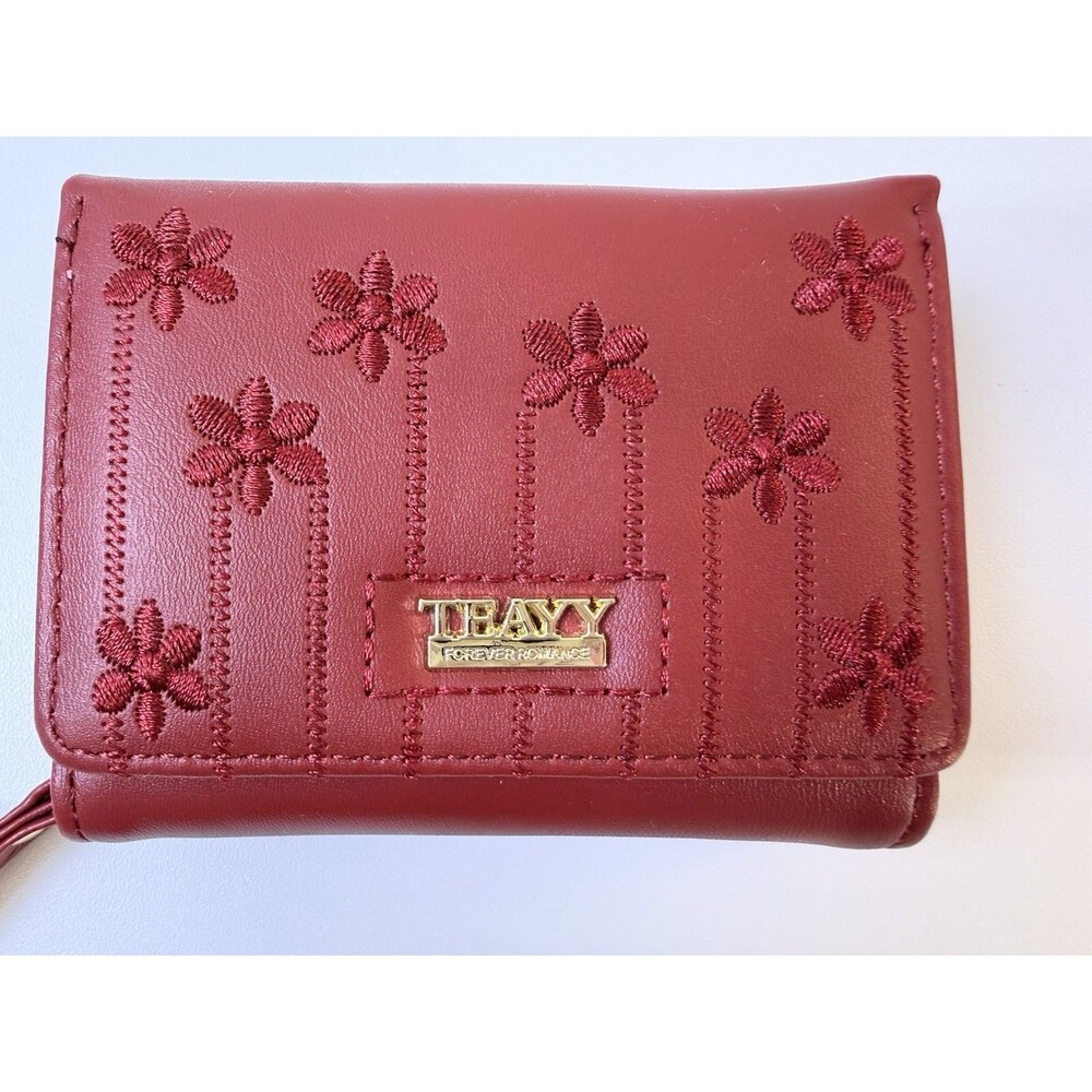 TEAYY Forever Romance Red Floral Flower Embroidered Women’s Wallet Gold Accents